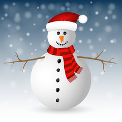 Christmas Greeting Card with snowman. Vector illustration. 