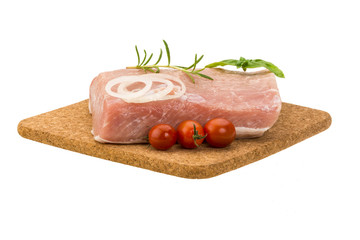 Raw pork with onion, basil and rosemary