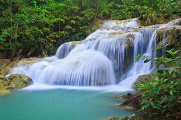 Fototapeta na wymiar Erawan waterfall in Kanchanaburi province of Thailand