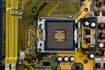 Empty cpu processor socket on  computer motherboard