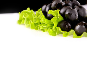 Black olives on green salad