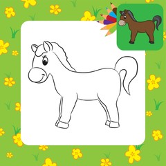 Cartoon horse. Coloring page. Vector illustration.