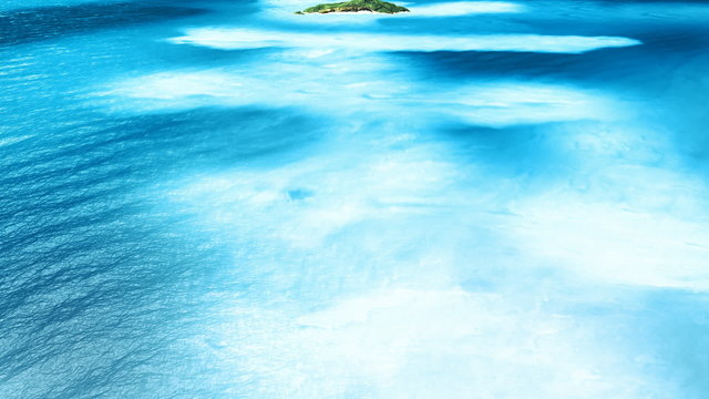 Flying over tropical island