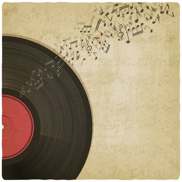 Vintage background with vinyl record - vector illustration