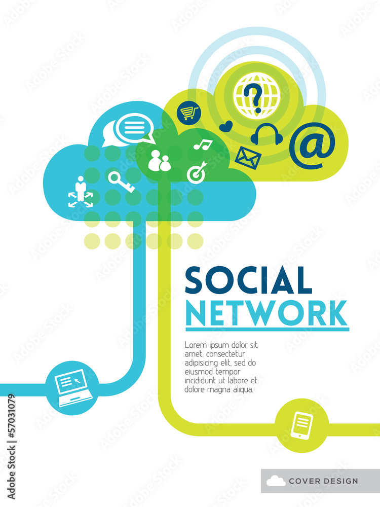 Wall mural cloud social media network concept background design layout for