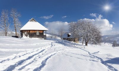 Sunny landscape in the mountain village. © Andrew Mayovskyy