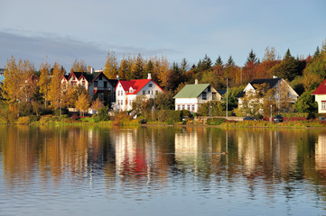 Autumn Colors and Reflection in Reykjavik Iceland