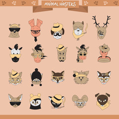 Animals Hipster Set - Isolated On Pink Background