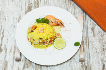 Shrimp fried rice. Above view