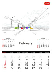 Calendar 2014, february. Streets of the city, sketch for your