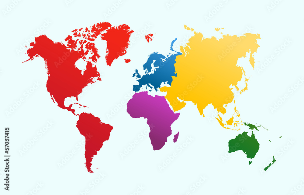 Fototapete World map, colorful continents atlas EPS10 vector file.