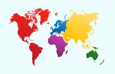 World map, colorful continents atlas EPS10 vector file.