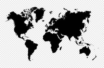 Fototapeta Black silhouette isolated World map EPS10 vector file. obraz