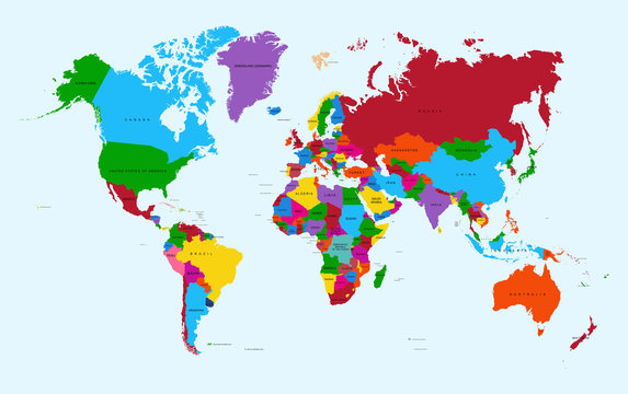 Fototapeta Mapa świata, kolorowe kraje atlas EPS10 plik wektorowy.