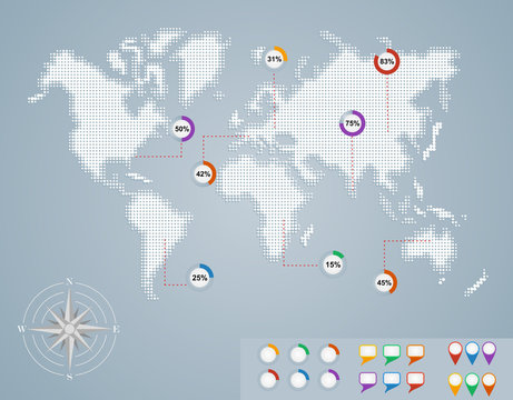 World map, circle percentage infographics EPS10 file.