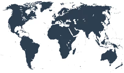 Poster Wereldkaart Gedetailleerde wereldkaart in middernachtblauw
