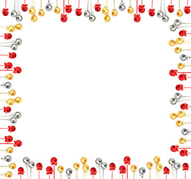 Frame of Christmas balls isolated on white