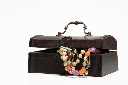 Jewellery in old wooden box