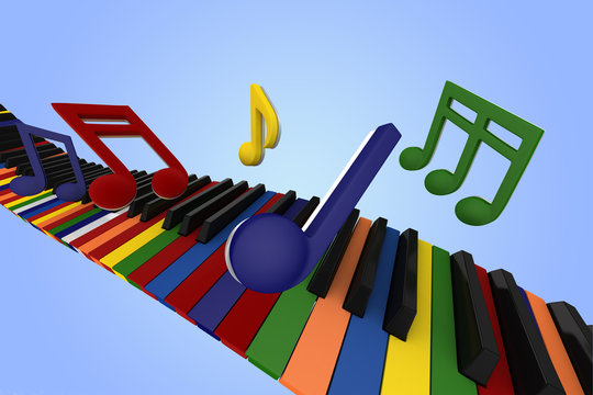 music notes with piano keyboard