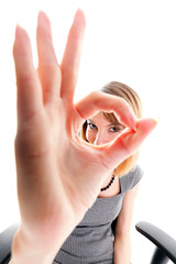Fototapeta premium Business woman showing ok sign isolated