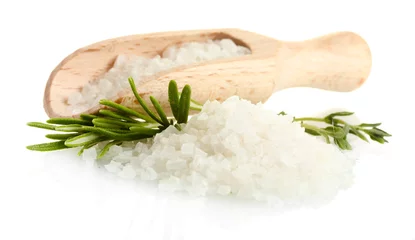 Photo sur Plexiglas Herbes 2 sel avec du romarin et du thym frais isolated on white