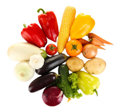 Bright colorful vegetables isolated on white background