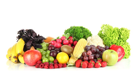 Different fruits and vegetables isolated on white