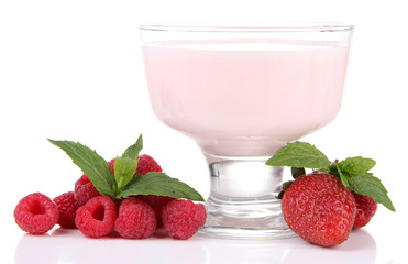 Delicious yogurt with berries isolated on white