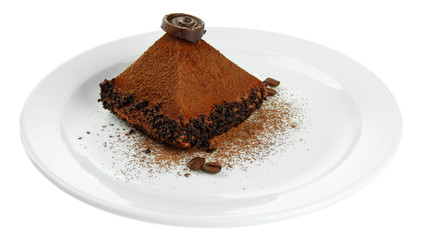 Delicious chocolate cake isolated on white