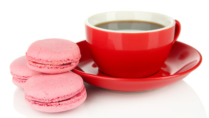 Coffee and macaroons isolated on white