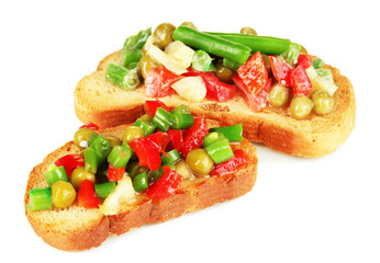 Sandwiches with vegetables and greens isolated on white
