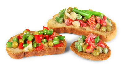 Sandwiches with vegetables and greens isolated on white