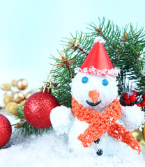 Beautiful snowman on snow