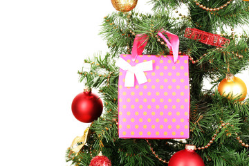 Fototapeta na wymiar Gift on Christmas tree isolated on white