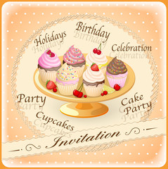 invitation with  cakes