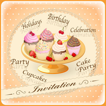 invitation with  cakes