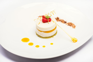 Delicious sweet panna cotta with raspberry sweet syrup