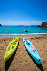 Ibiza cala Sant Vicent beach with Kayaks san Juan