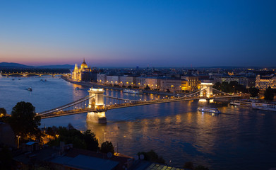 Budapest cityscape with Chain Bridge and Parliament Building