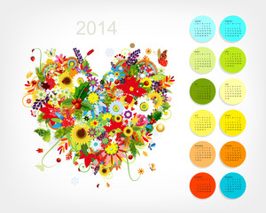 Calendar 2014 with four season heart for your design