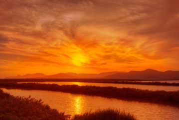 Ibiza ses Salines saltworks at sunset in Sant Josep