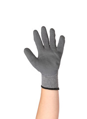 Hand shows five in rubber glove.