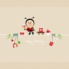 Ladybug Bouquet & Symbols Beige Dots