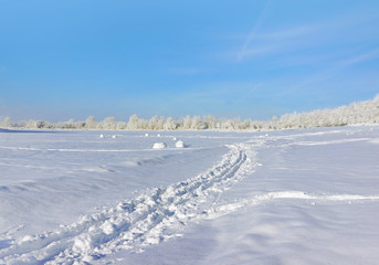 Winter scenery, way  in snow