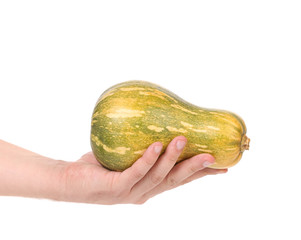 Fresh pumpkin in hand.