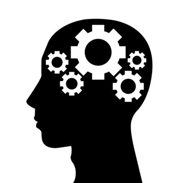 recommend clip art: Abstract human head silhouette with gear set as a brain