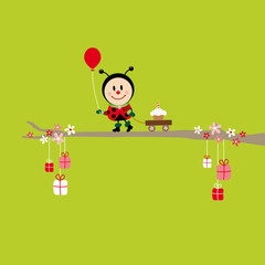 Ladybug Balloon Pulling Handcart Cake Tree Green