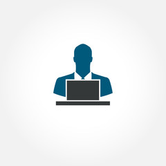 Businessman with laptop computer - vector icon
