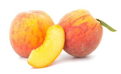 Ripe peach fruit isolated on white background