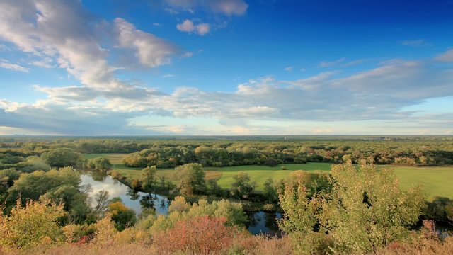 Movement of clouds over the river Seversky Donets. Donetsk regio